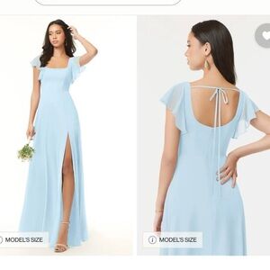 Azazie Bondi Sky Blue A-Line Ruffled Chiffon Dress